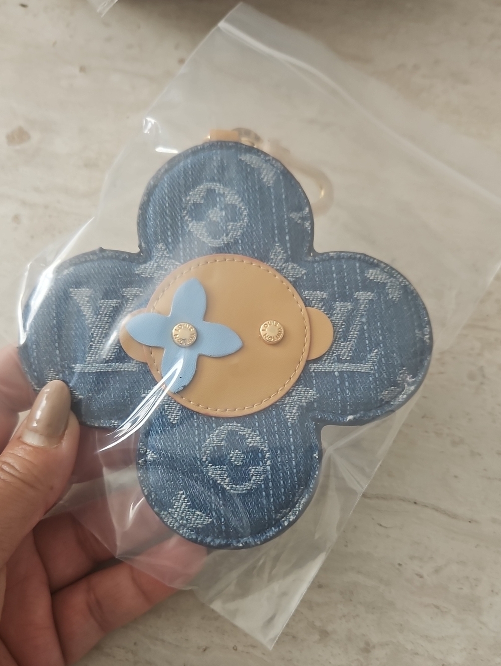Denim Flower Key Charm - Blue